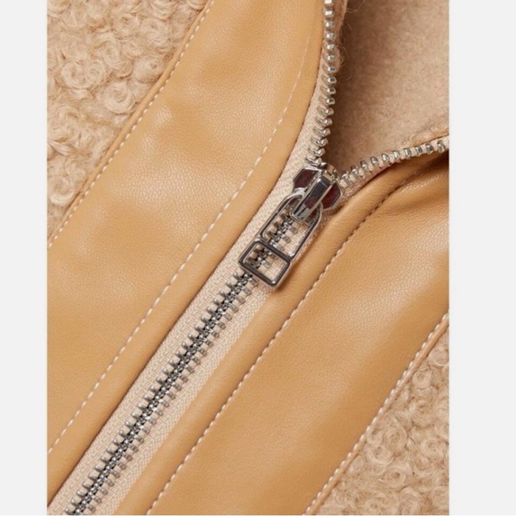 STAUD | Scrabble Boucle Leather Trimmed Coat Oversized Doe Tan - Picture 2 of 6